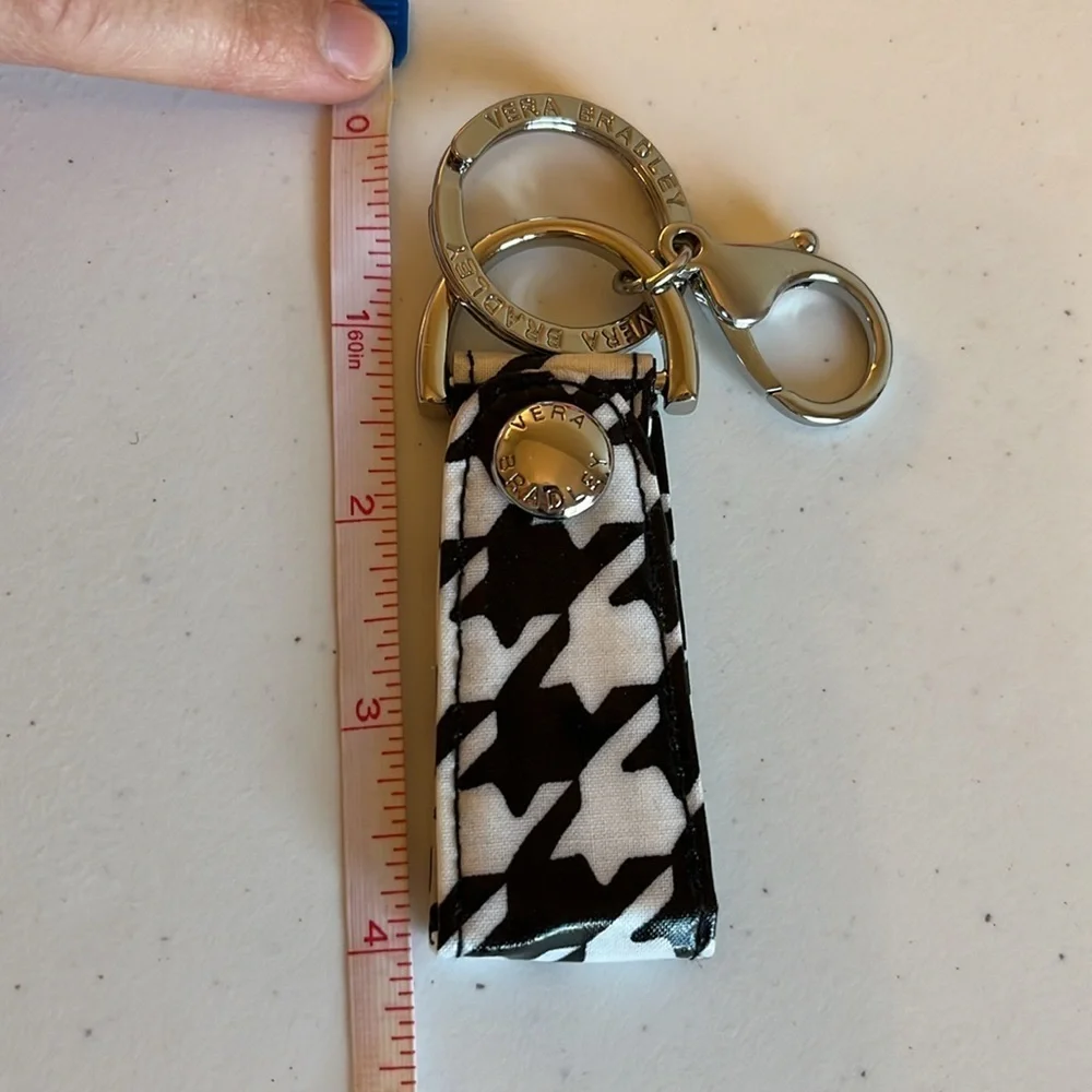 Vera Bradley Keychain Silver-tone Lobster Clip Key Ring Black White Houndstooth